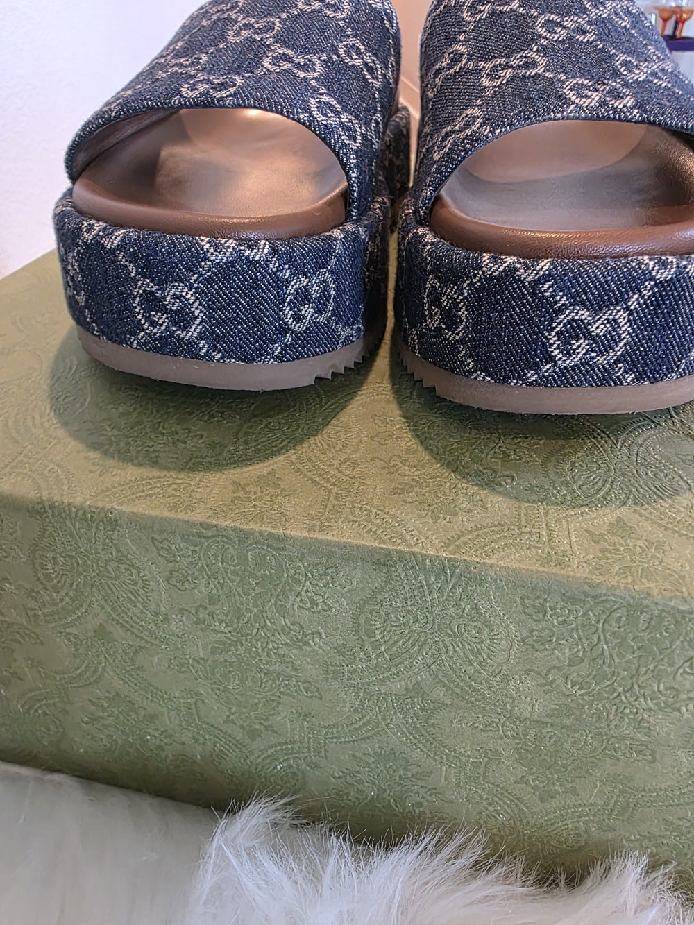 Gucci Denim GG Platform Slide Sandals - Indigo - Picture 7 of 13
